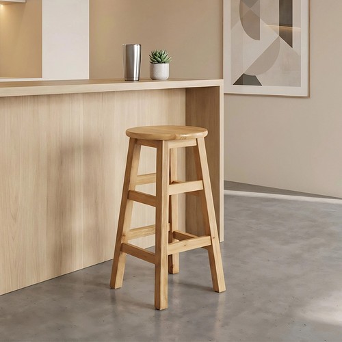 Wooden bar stool round seat - bar,